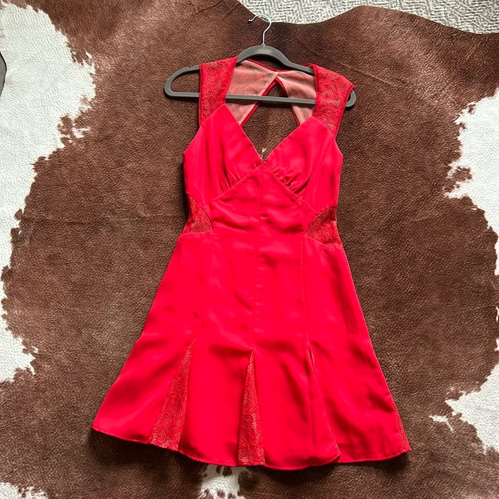 Fire Red Short Lace Keyhole Back Cocktail Dress, WORN TWICE!
